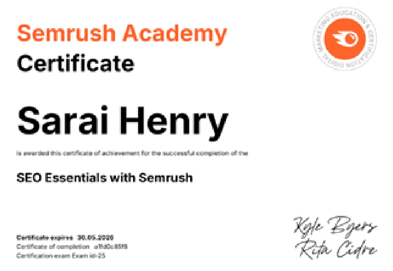 SEMRUSH CERTIFICATE