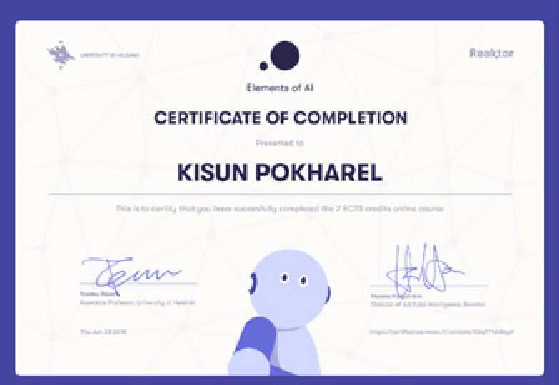 ELEMENTS OF AI CERTIFICATE
